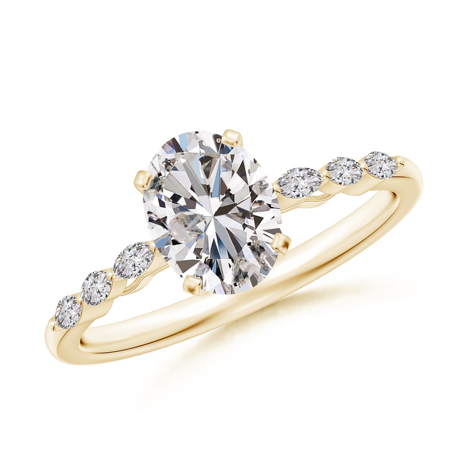 8x6mm IJI1I2 Oval Diamond Engagement Ring with Marquise Accents in Yellow Gold 