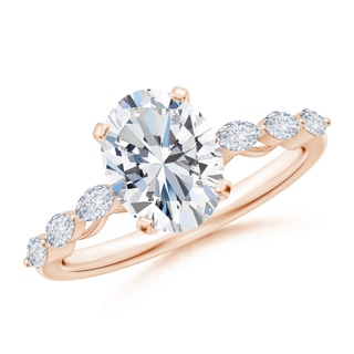9x7mm GVS2 Oval Diamond Engagement Ring with Marquise Accents in 9K Rose Gold