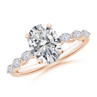 9x7mm HSI2 Oval Diamond Engagement Ring with Marquise Accents in 18K Rose Gold