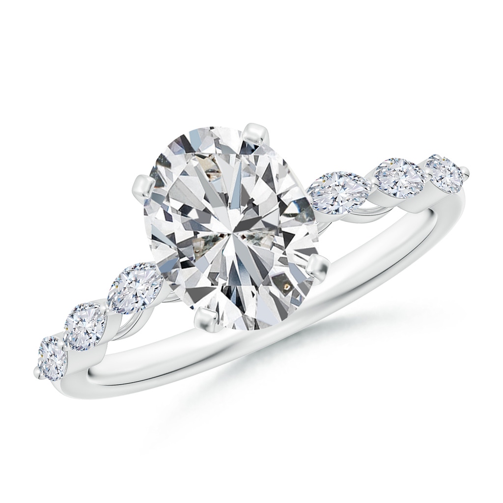9x7mm HSI2 Oval Diamond Engagement Ring with Marquise Accents in White Gold
