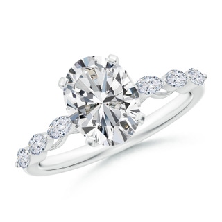 9x7mm HSI2 Oval Diamond Engagement Ring with Marquise Accents in White Gold