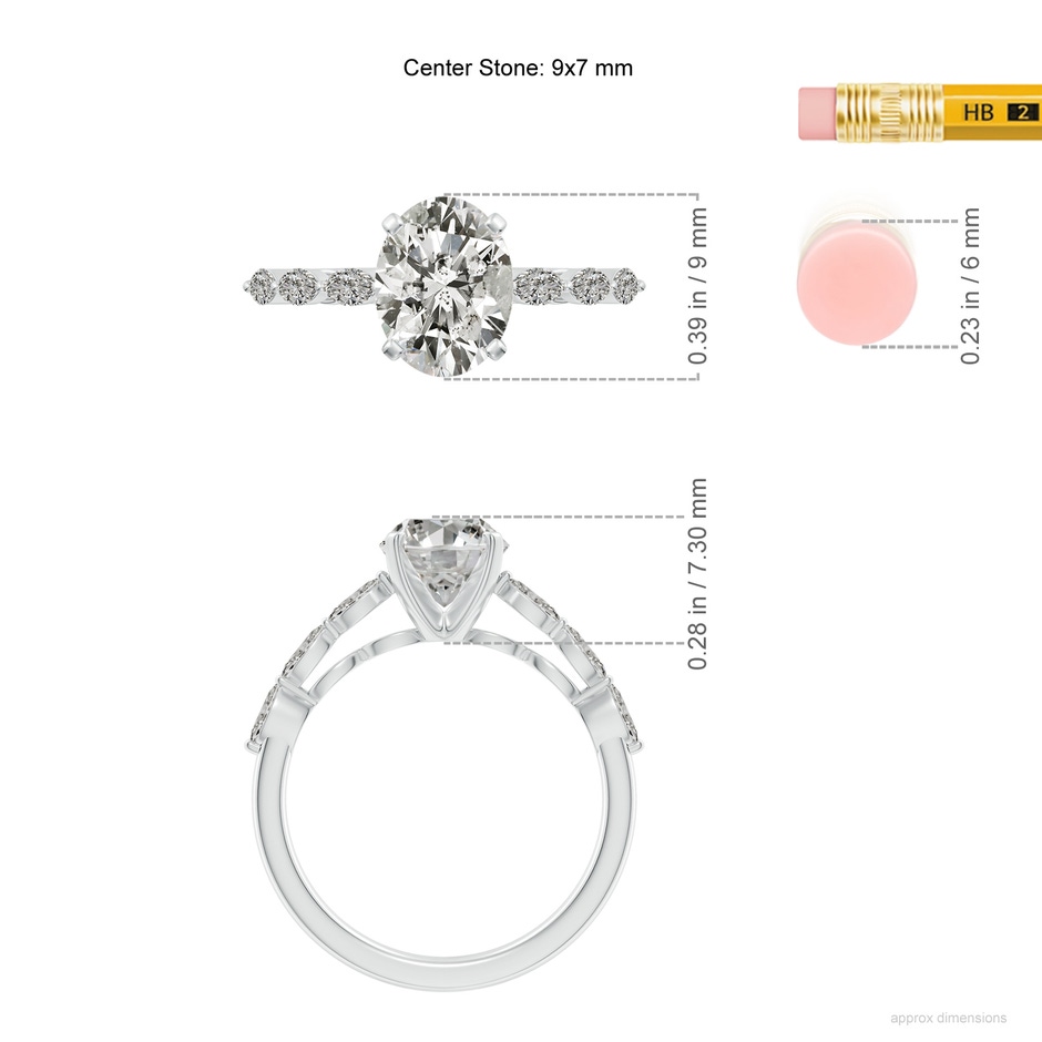 9x7mm KI3 Oval Diamond Engagement Ring with Marquise Accents in P950 Platinum ruler