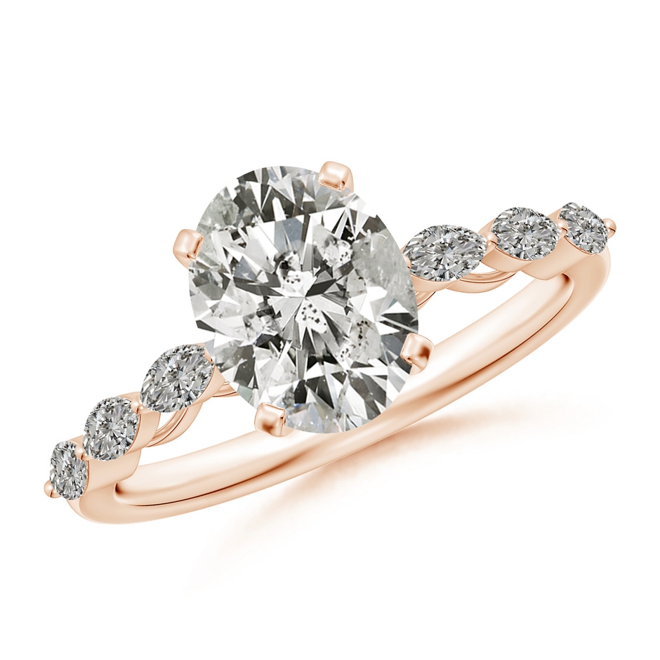9x7mm KI3 Oval Diamond Engagement Ring with Marquise Accents in Rose Gold 