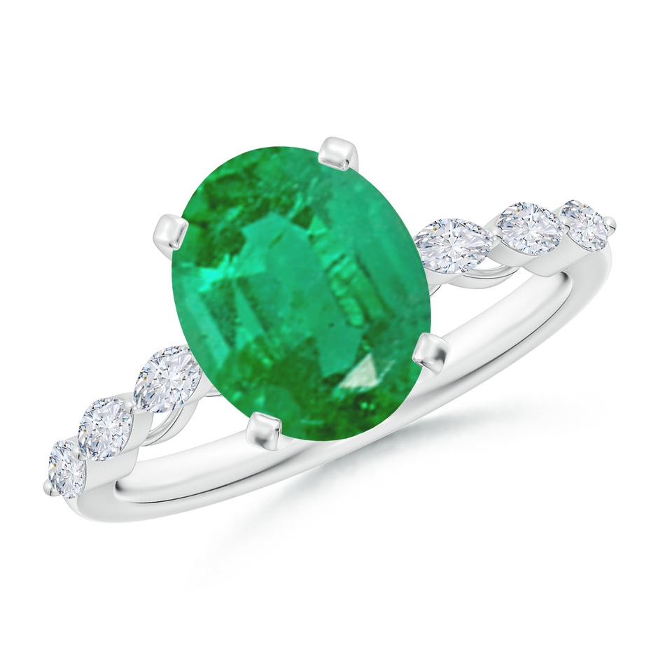 10x8mm AA Oval Emerald Engagement Ring with Marquise Diamonds in P950 Platinum 