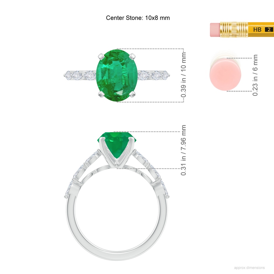 10x8mm AA Oval Emerald Engagement Ring with Marquise Diamonds in P950 Platinum ruler