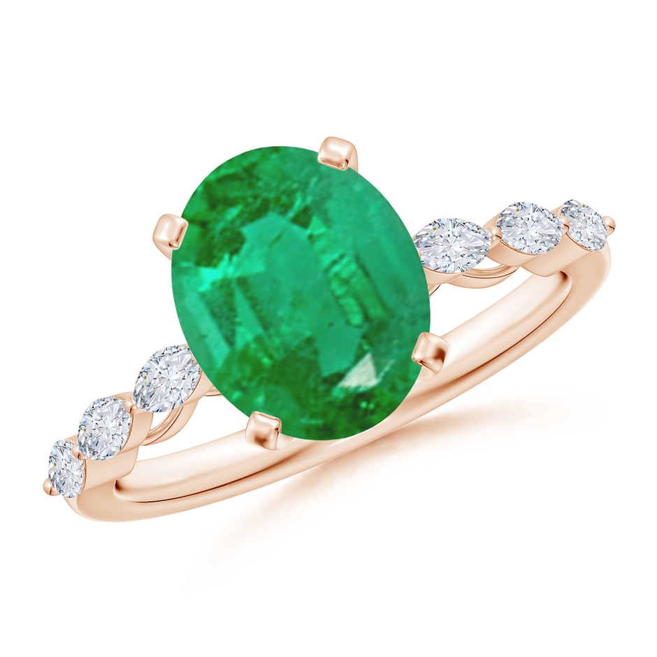 10x8mm AA Oval Emerald Engagement Ring with Marquise Diamonds in Rose Gold 