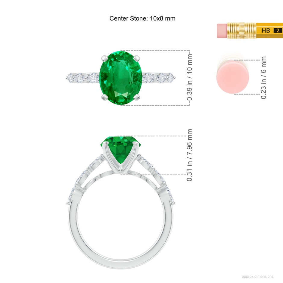 10x8mm AAA Oval Emerald Engagement Ring with Marquise Diamonds in P950 Platinum ruler