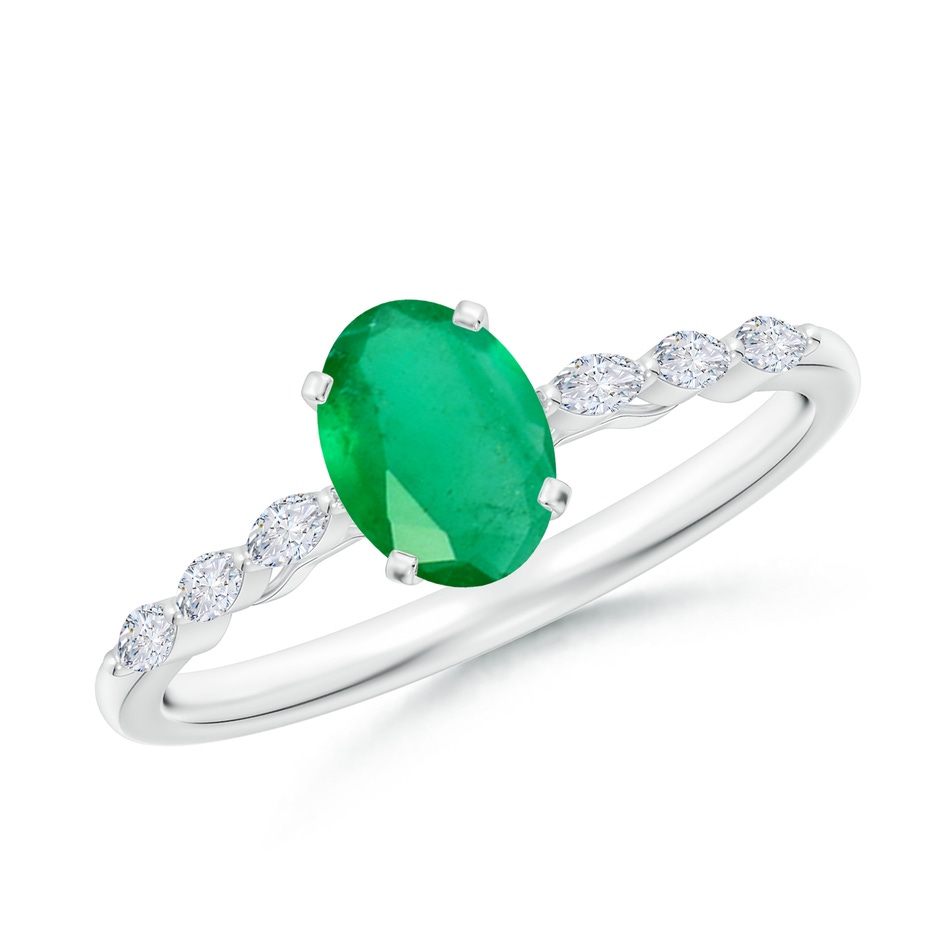 7x5mm A Oval Emerald Engagement Ring with Marquise Diamonds in P950 Platinum 