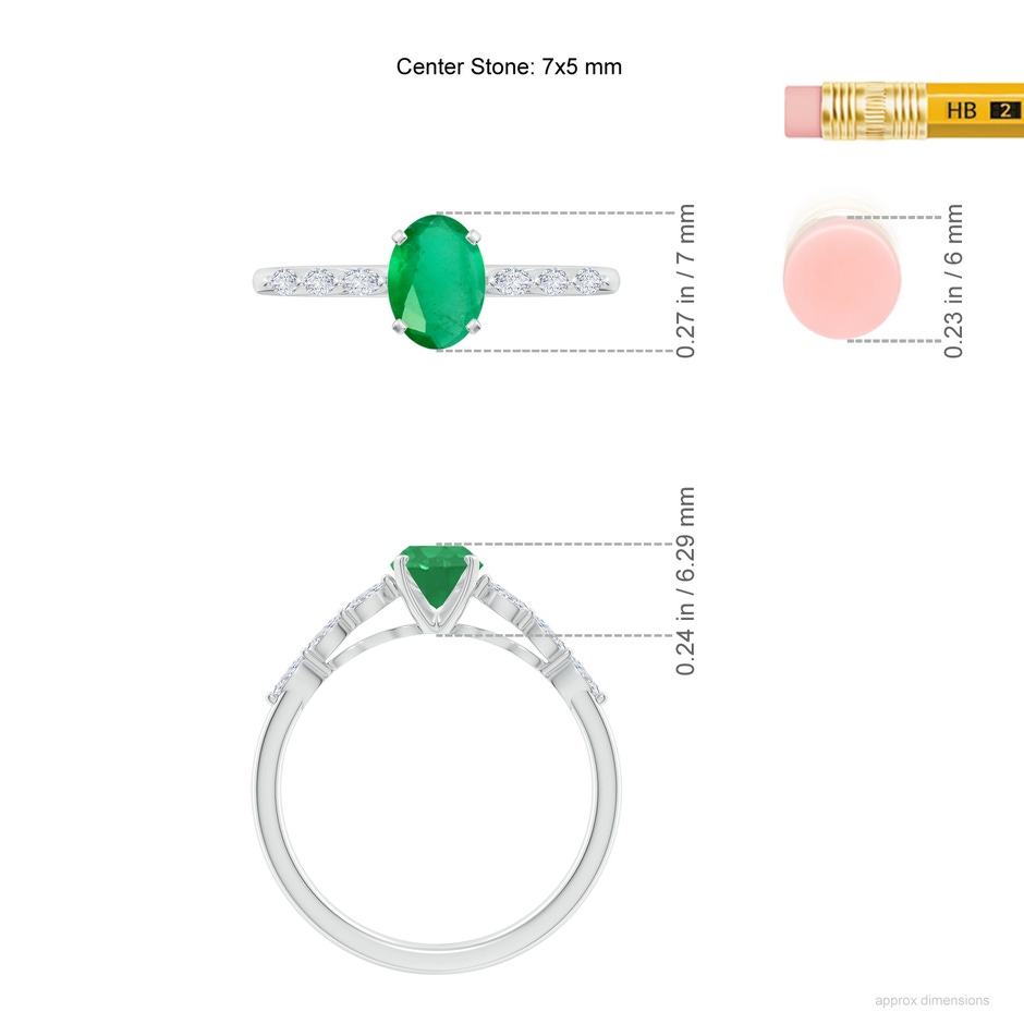 7x5mm A Oval Emerald Engagement Ring with Marquise Diamonds in P950 Platinum ruler