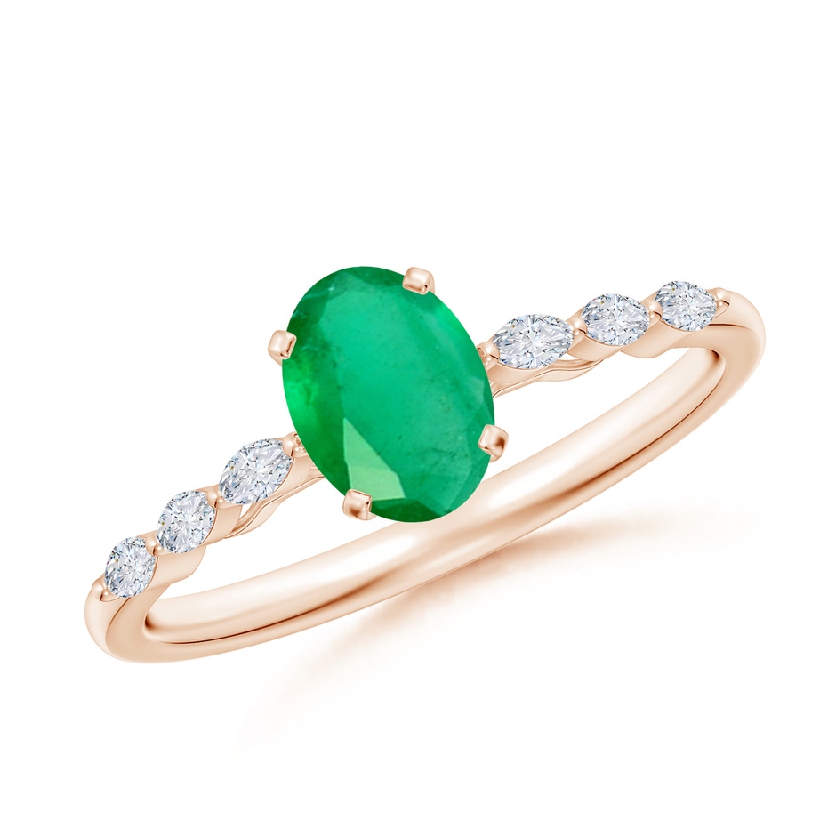 7x5mm A Oval Emerald Engagement Ring with Marquise Diamonds in Rose Gold 