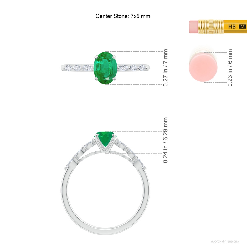 7x5mm AA Oval Emerald Engagement Ring with Marquise Diamonds in P950 Platinum ruler
