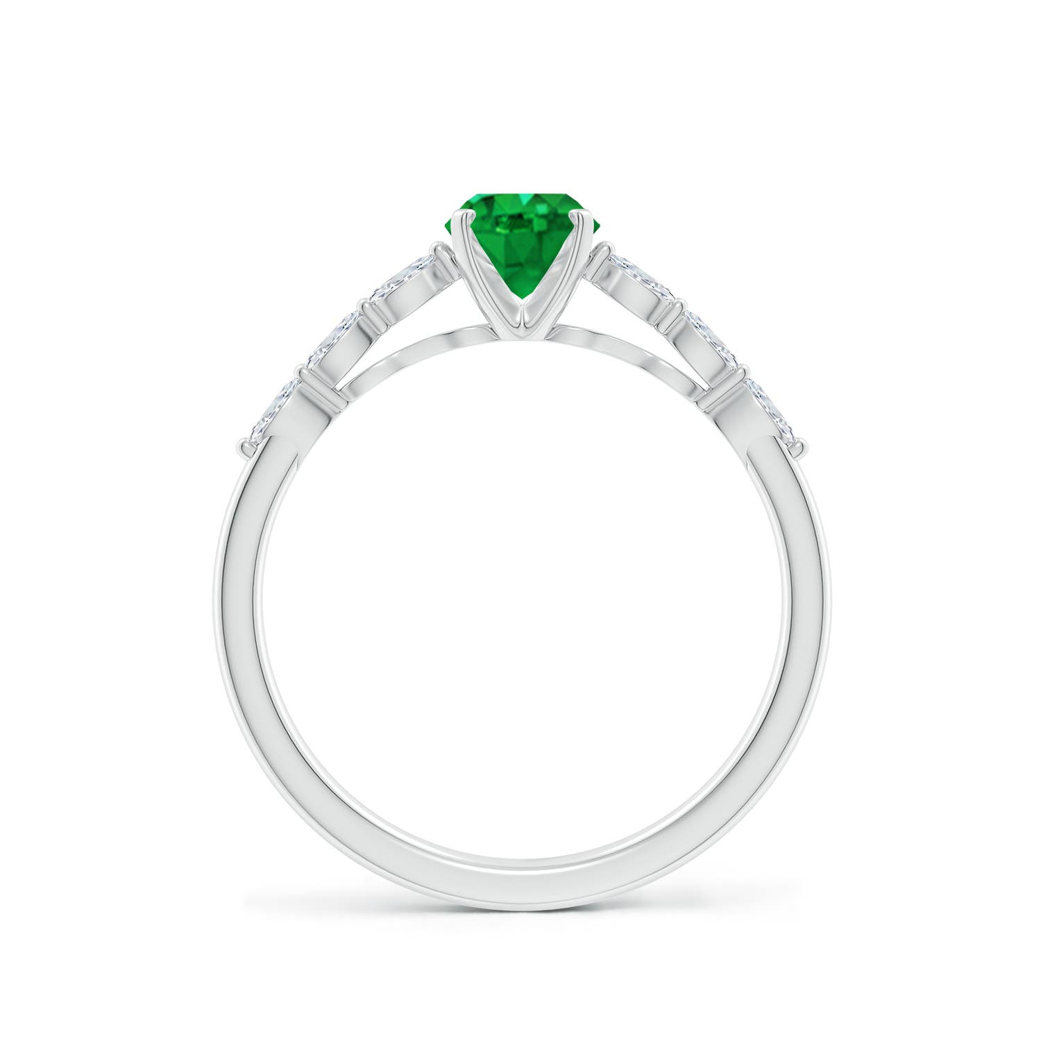 7x5mm AAA Oval Emerald Engagement Ring with Marquise Diamonds in P950 Platinum