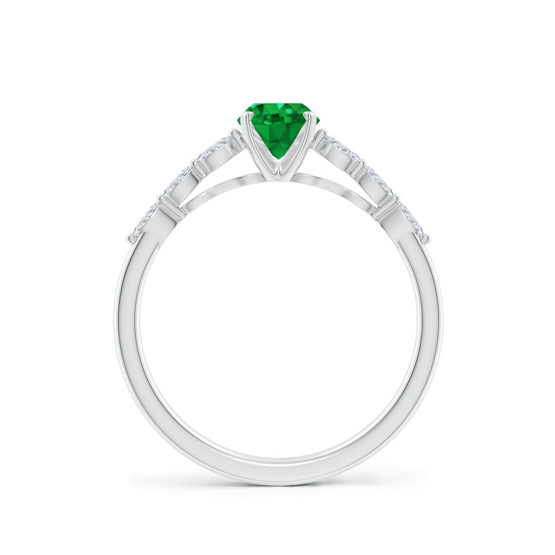 7x5mm AAA Oval Emerald Engagement Ring with Marquise Diamonds in White Gold - side 2