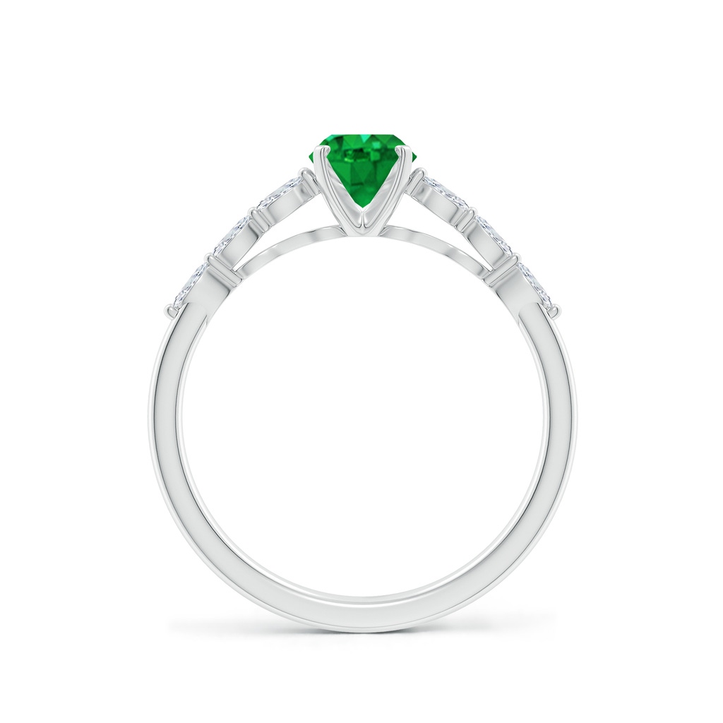 7x5mm AAA Oval Emerald Engagement Ring with Marquise Diamonds in White Gold - side 199