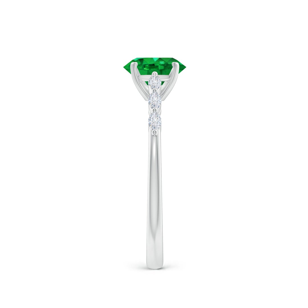 7x5mm AAA Oval Emerald Engagement Ring with Marquise Diamonds in White Gold - side 3