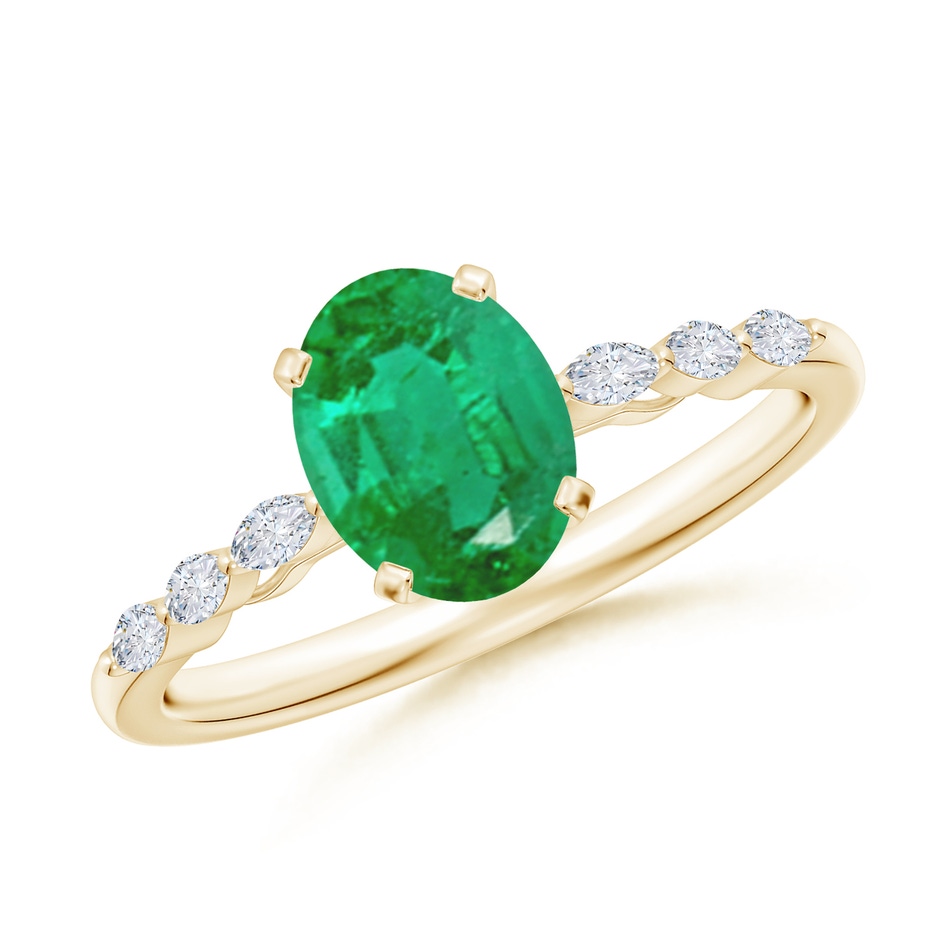 8x6mm AA Oval Emerald Engagement Ring with Marquise Diamonds in Yellow Gold 