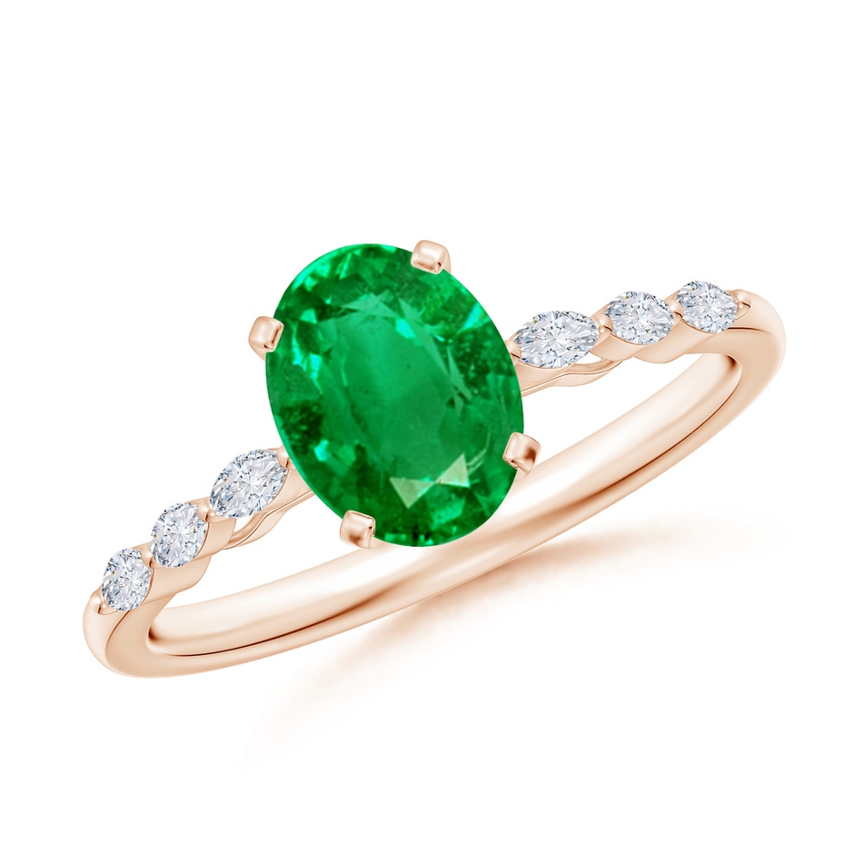 8x6mm AAA Oval Emerald Engagement Ring with Marquise Diamonds in Rose Gold 