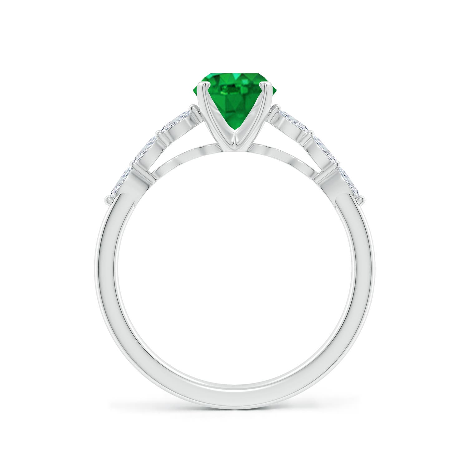 8x6mm AAA Oval Emerald Engagement Ring with Marquise Diamonds in White Gold