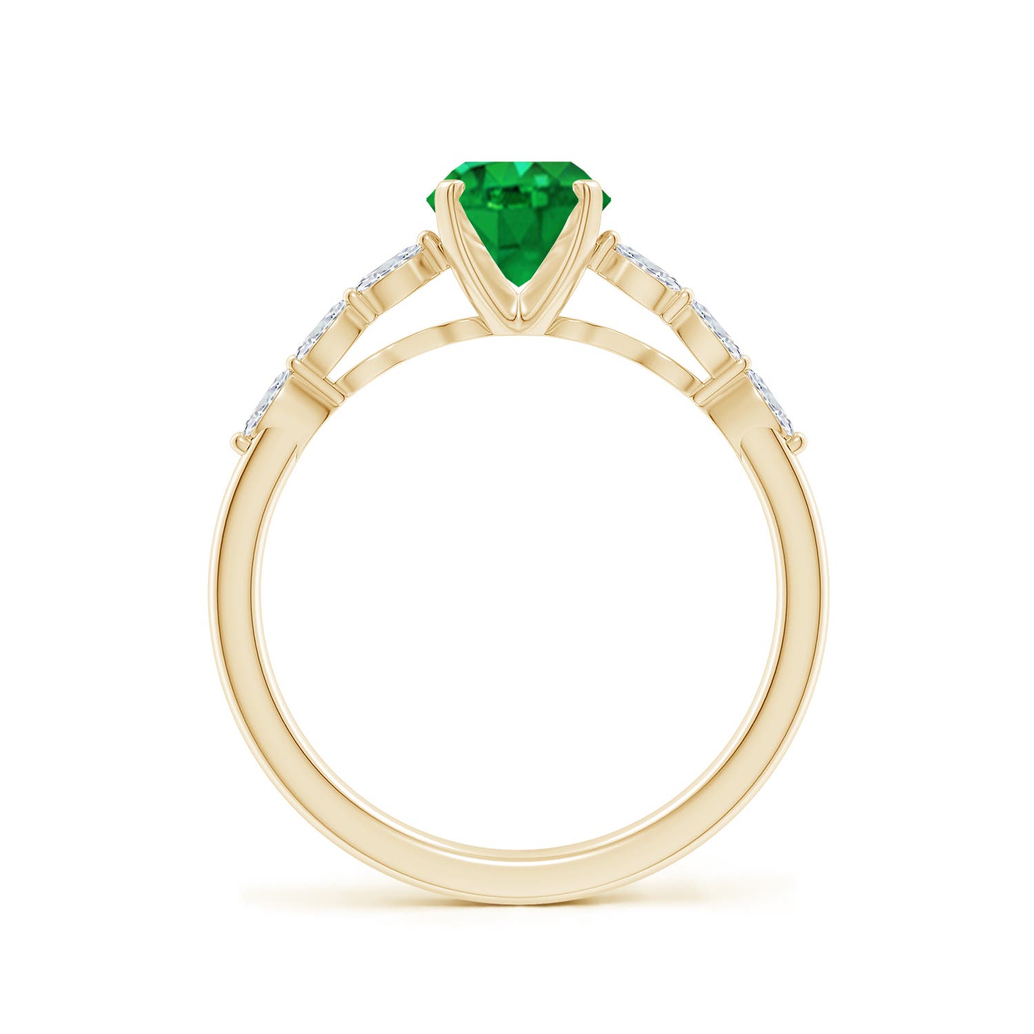 8x6mm AAA Oval Emerald Engagement Ring with Marquise Diamonds in Yellow Gold