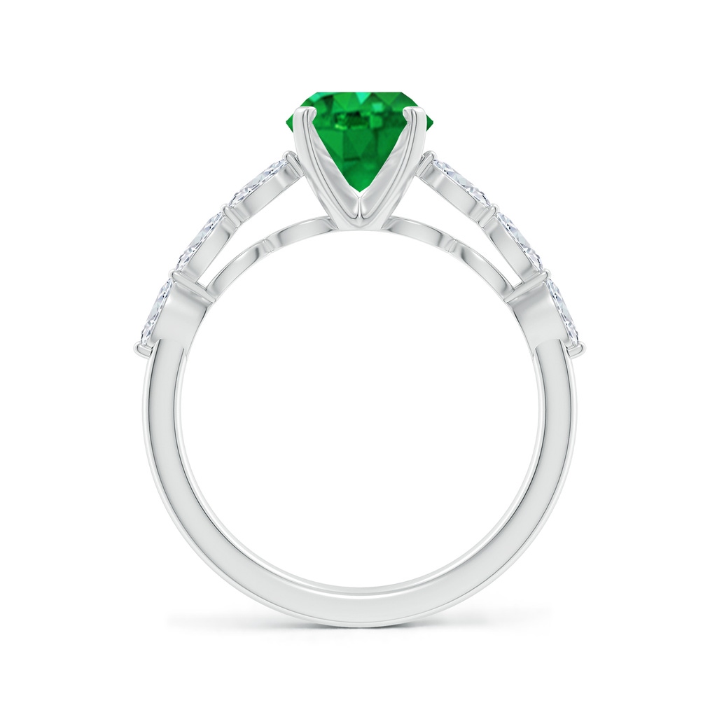 9x7mm AAA Oval Emerald Engagement Ring with Marquise Diamonds in White Gold - side 199