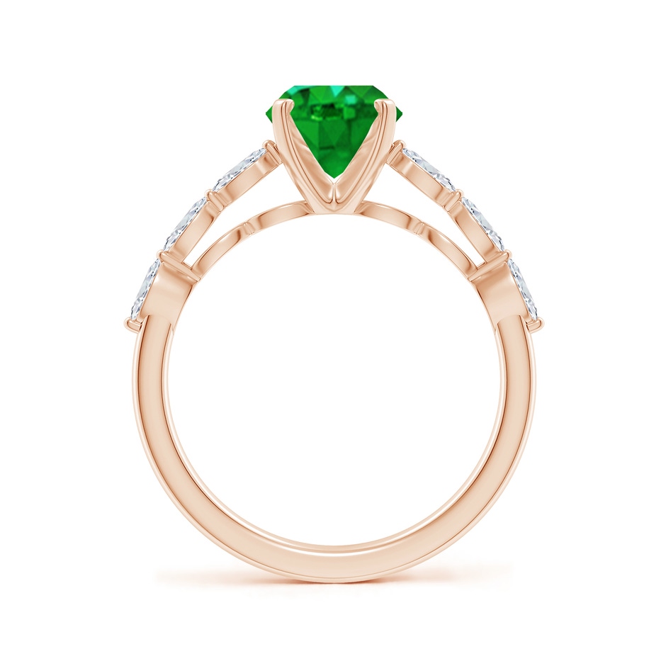 9x7mm AAAA Oval Emerald Engagement Ring with Marquise Diamonds in 18K Rose Gold side 199