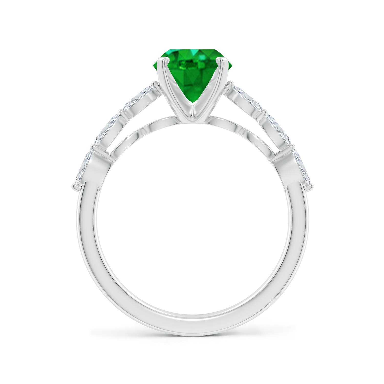9x7mm AAAA Oval Emerald Engagement Ring with Marquise Diamonds in P950 Platinum