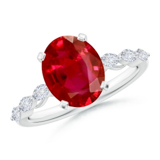 10x8mm AAA Oval Ruby Engagement Ring with Marquise Diamonds in P950 Platinum