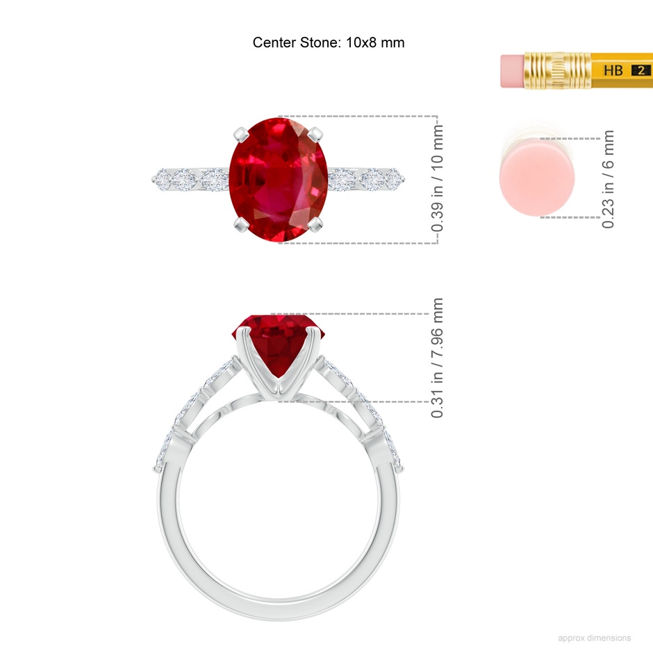 10x8mm AAA Oval Ruby Engagement Ring with Marquise Diamonds in P950 Platinum ruler