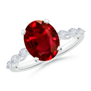 10x8mm AAAA Oval Ruby Engagement Ring with Marquise Diamonds in P950 Platinum