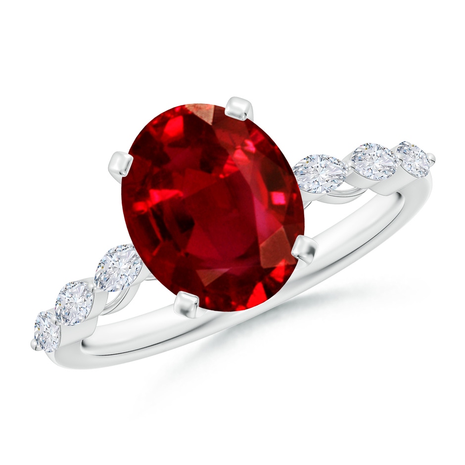 10x8mm AAAA Oval Ruby Engagement Ring with Marquise Diamonds in P950 Platinum 