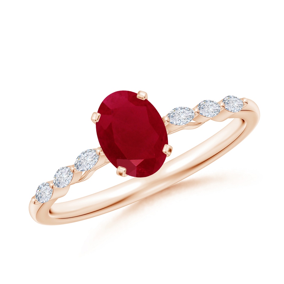 7x5mm AA Oval Ruby Engagement Ring with Marquise Diamonds in Rose Gold 