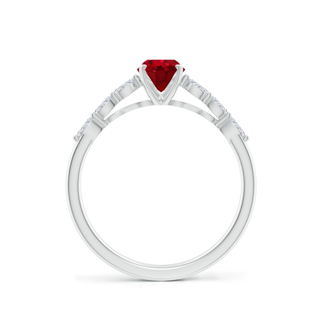7x5mm AAA Oval Ruby Engagement Ring with Marquise Diamonds in 18K White Gold - side 199