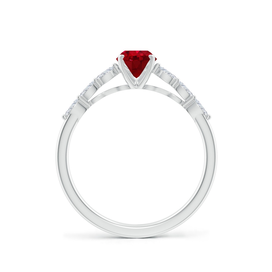 7x5mm AAA Oval Ruby Engagement Ring with Marquise Diamonds in 18K White Gold side 199