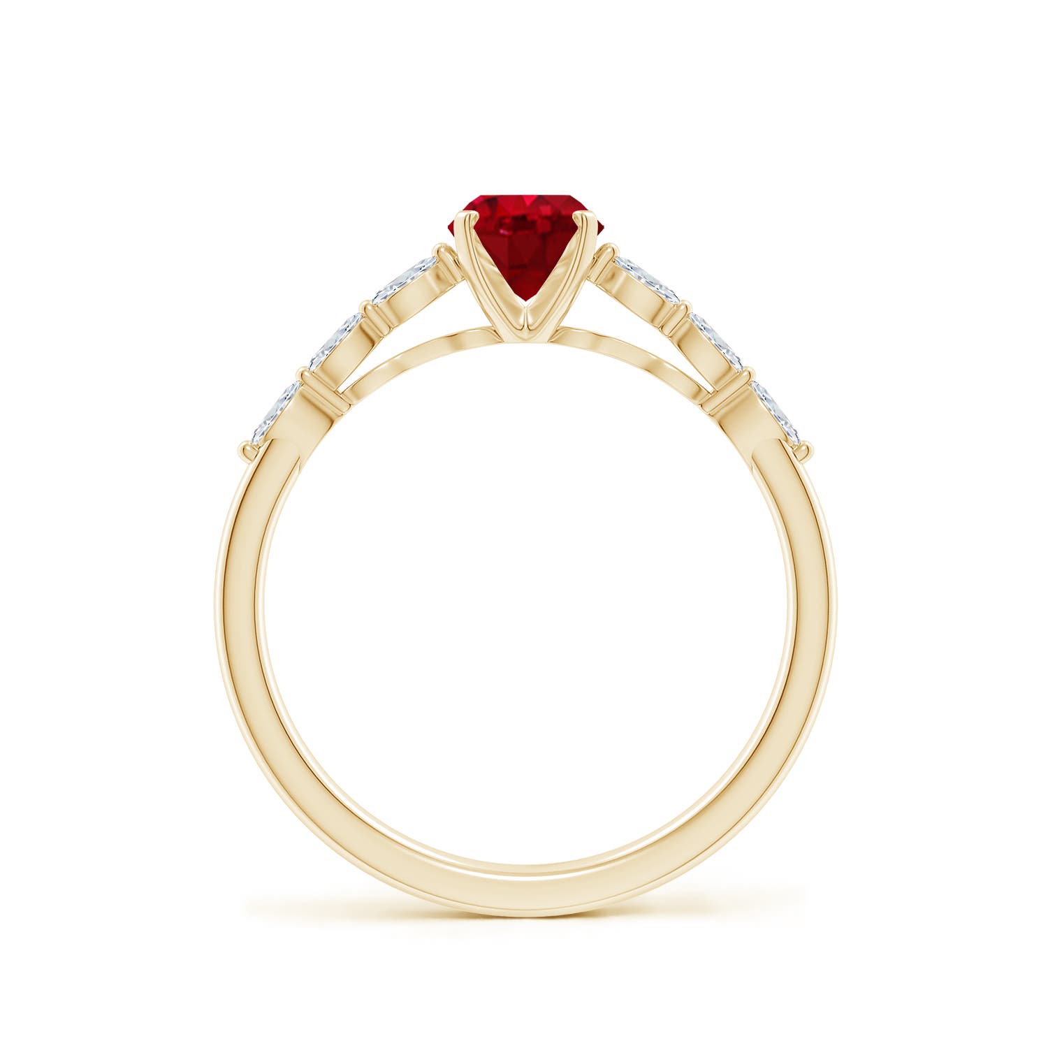 7x5mm AAA Oval Ruby Engagement Ring with Marquise Diamonds in 18K Yellow Gold