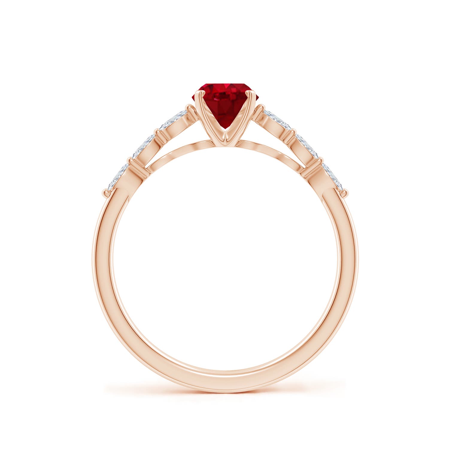 7x5mm AAA Oval Ruby Engagement Ring with Marquise Diamonds in Rose Gold