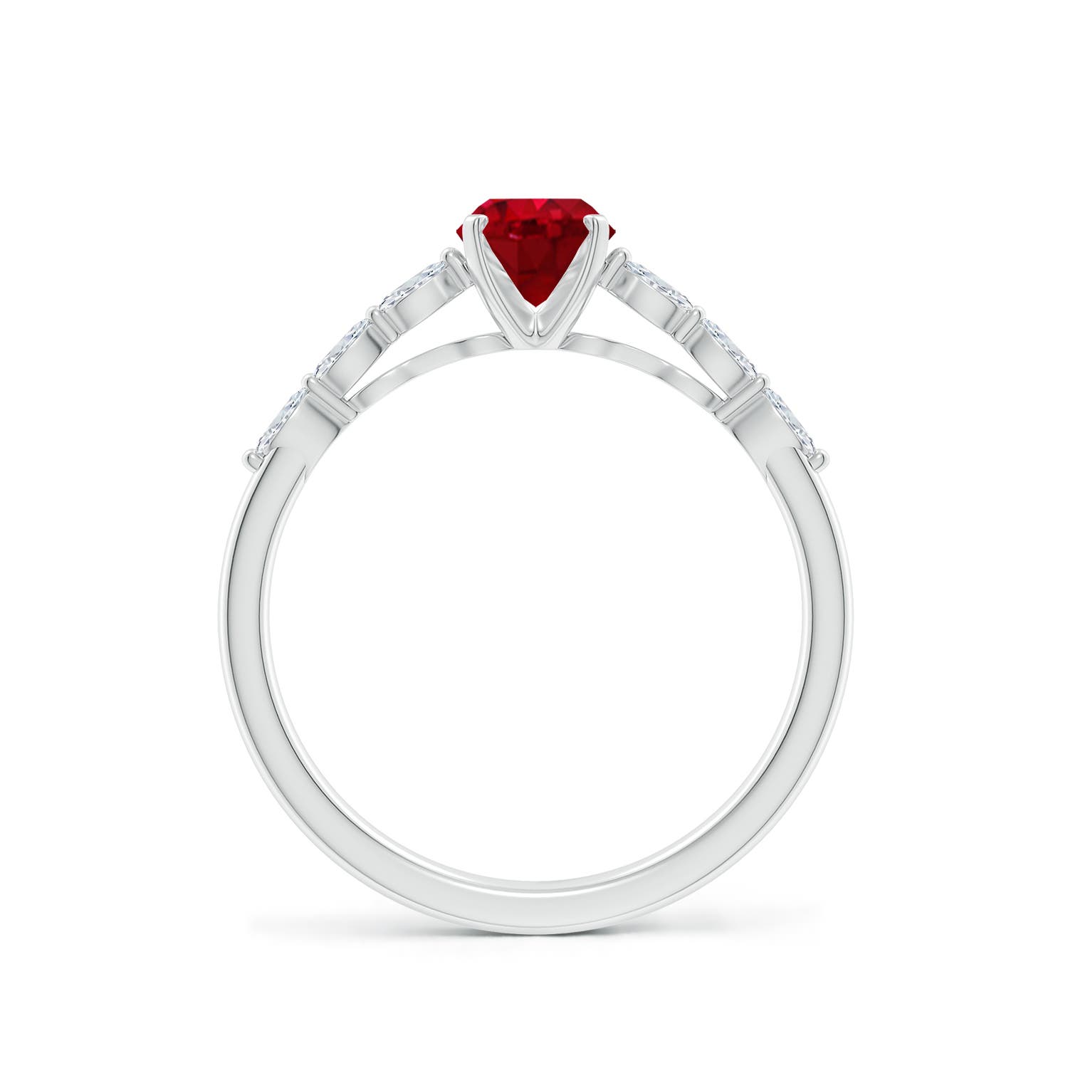 7x5mm AAA Oval Ruby Engagement Ring with Marquise Diamonds in White Gold