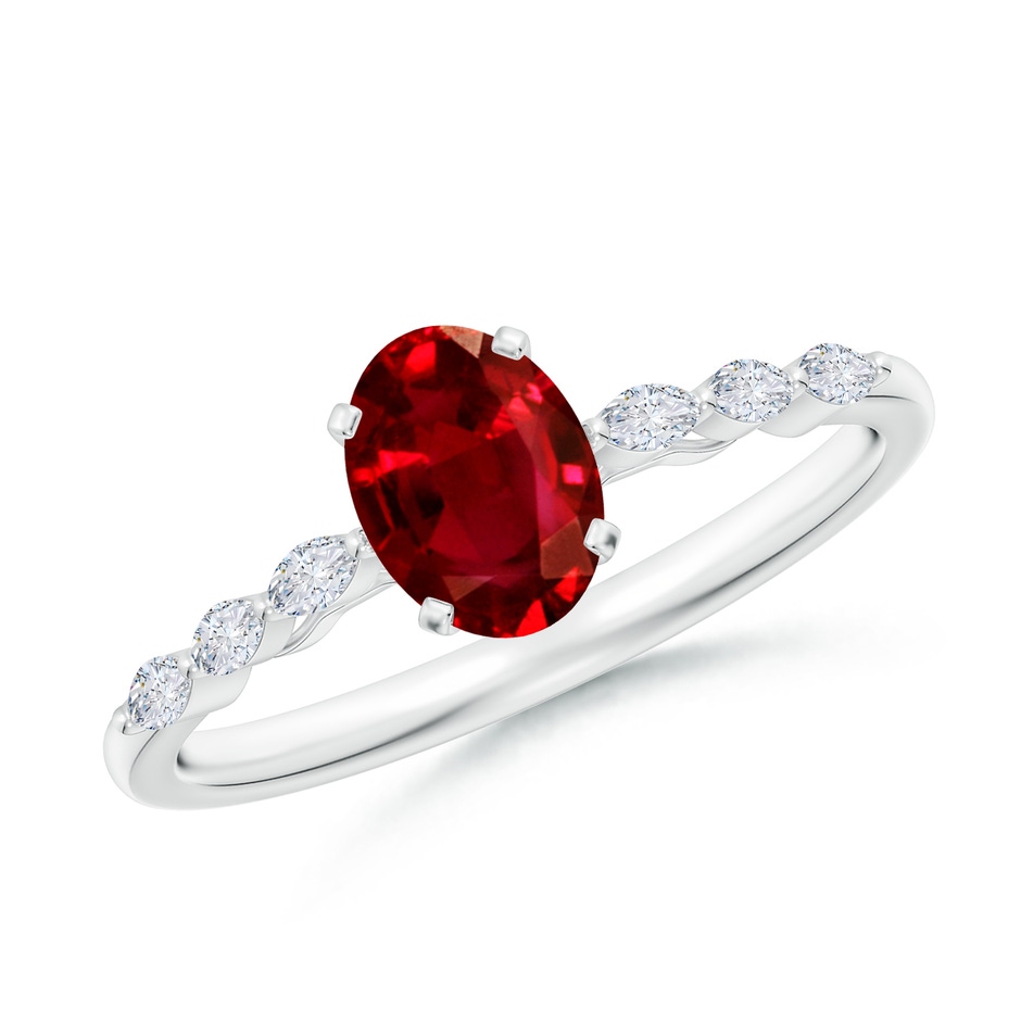 7x5mm AAAA Oval Ruby Engagement Ring with Marquise Diamonds in P950 Platinum 
