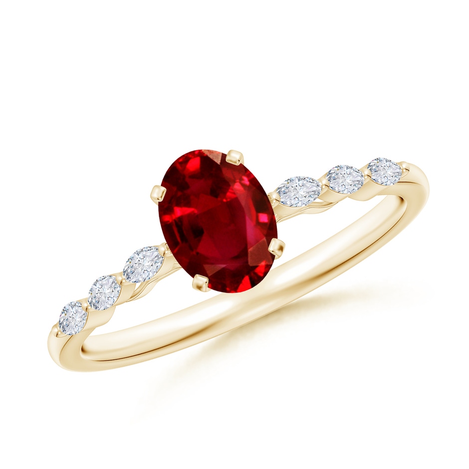 7x5mm AAAA Oval Ruby Engagement Ring with Marquise Diamonds in Yellow Gold 