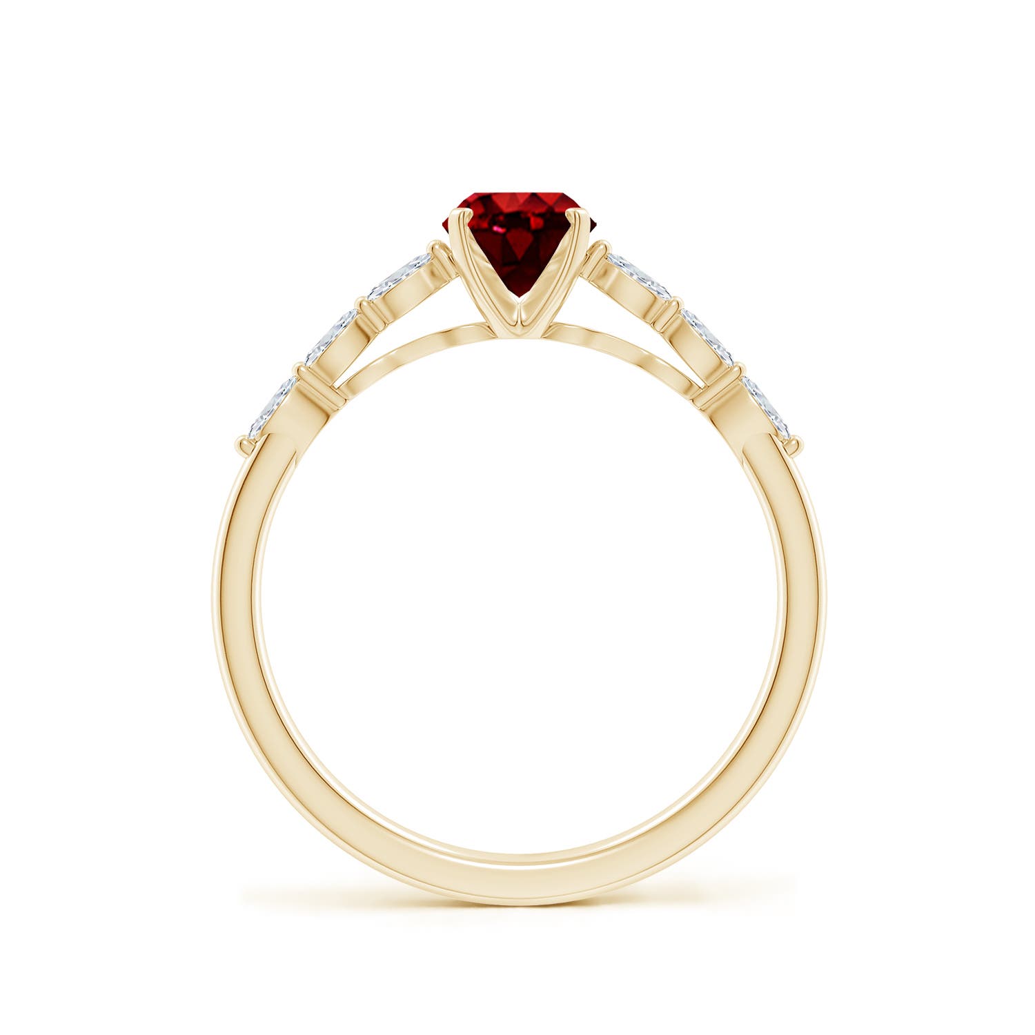 7x5mm AAAA Oval Ruby Engagement Ring with Marquise Diamonds in Yellow Gold