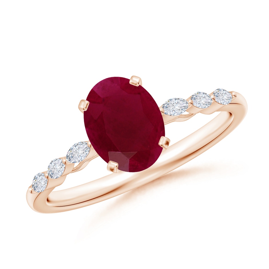 8x6mm A Oval Ruby Engagement Ring with Marquise Diamonds in Rose Gold 