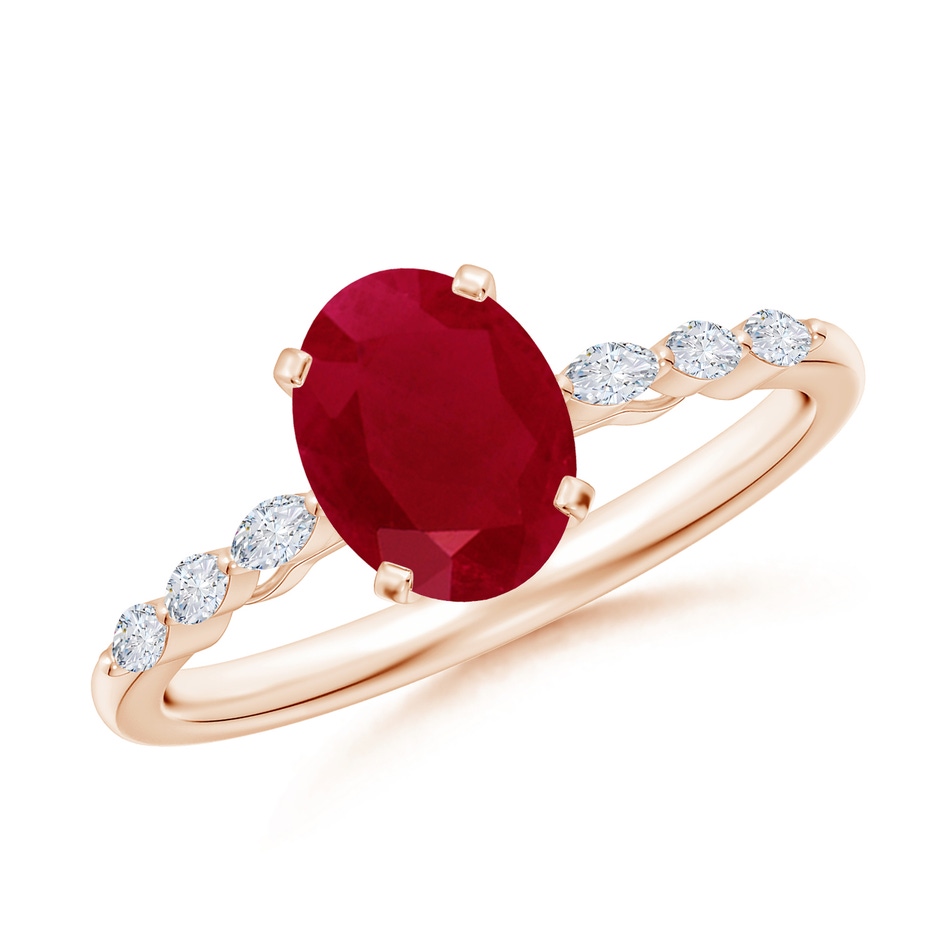 8x6mm AA Oval Ruby Engagement Ring with Marquise Diamonds in Rose Gold 