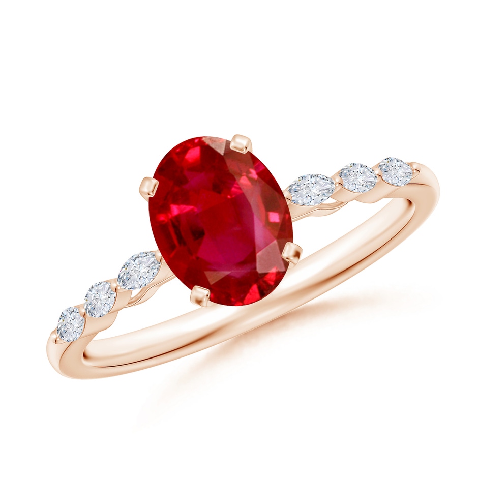 8x6mm AAA Oval Ruby Engagement Ring with Marquise Diamonds in Rose Gold 