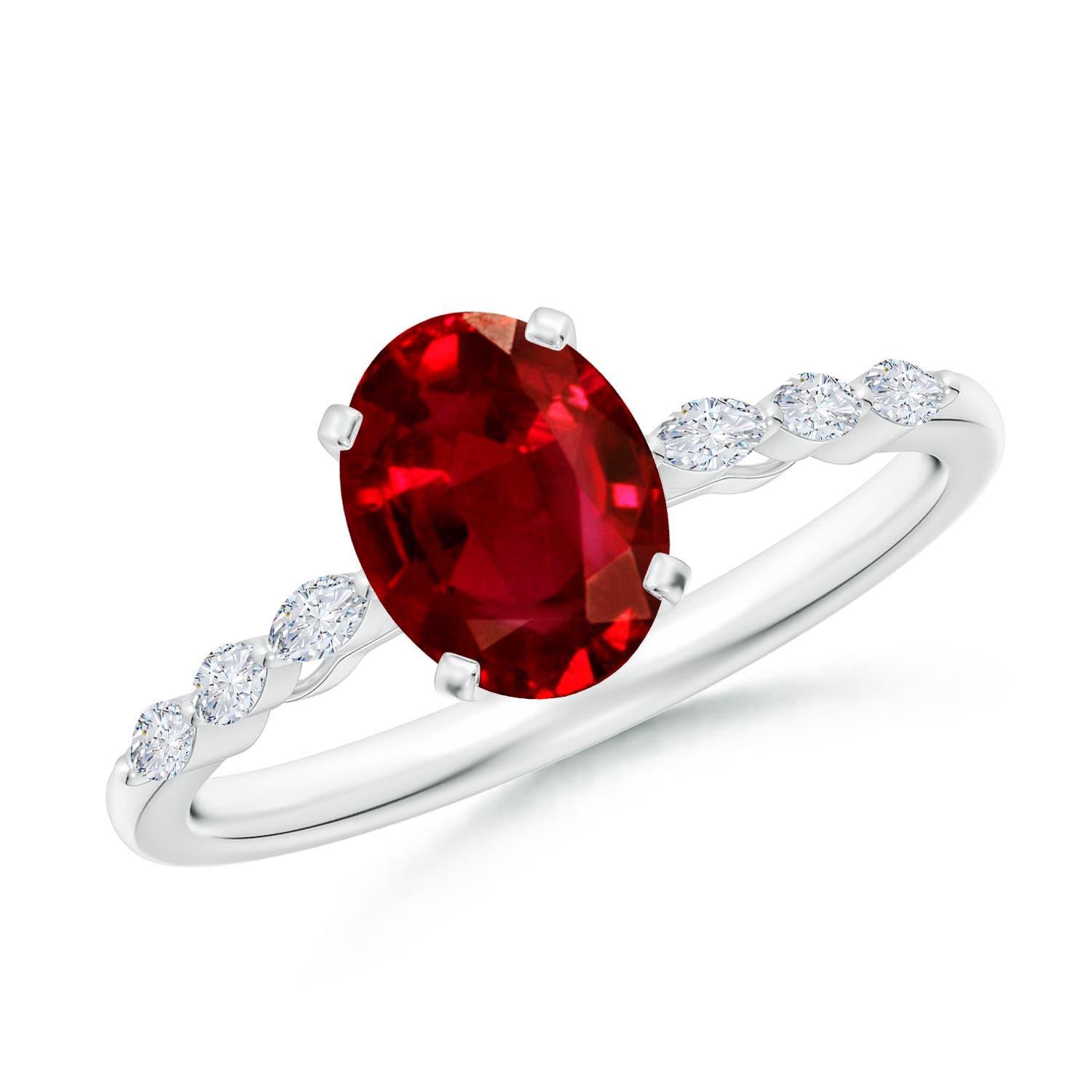 8x6mm AAAA Oval Ruby Engagement Ring with Marquise Diamonds in 18CT White Gold