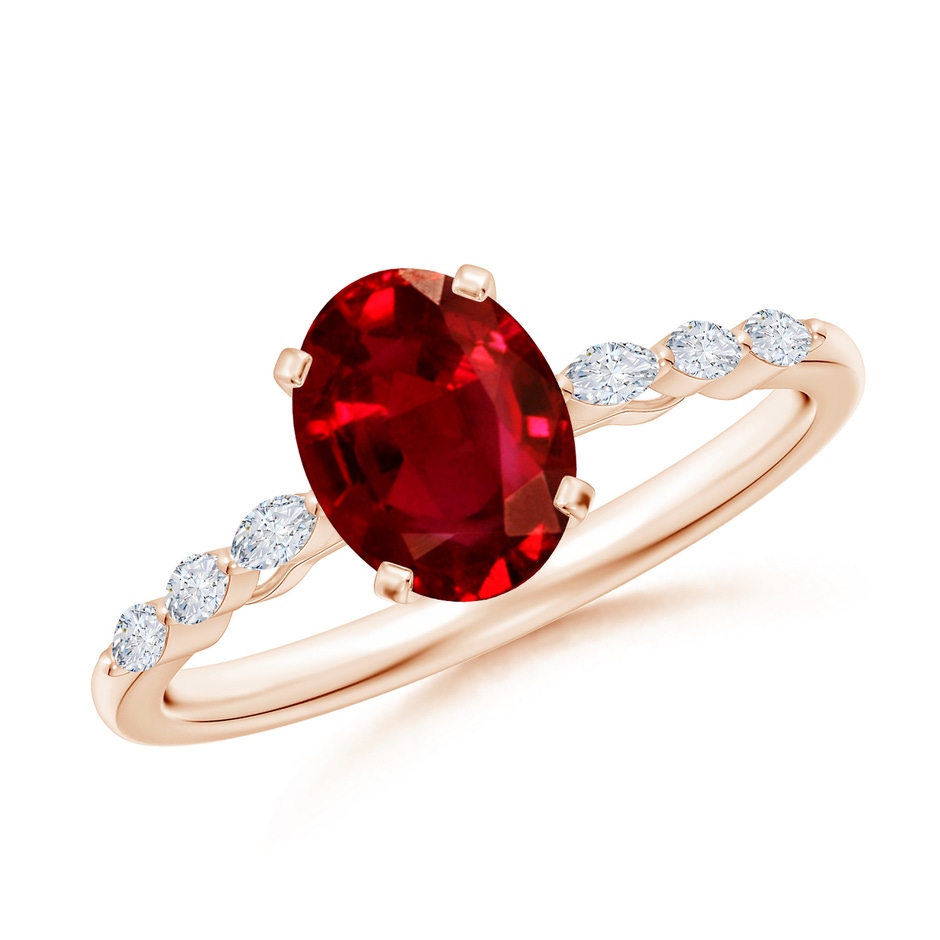 8x6mm AAAA Oval Ruby Engagement Ring with Marquise Diamonds in Rose Gold 