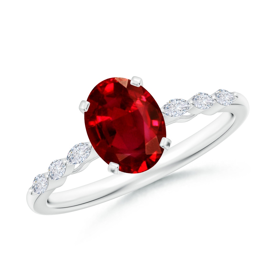 8x6mm AAAA Oval Ruby Engagement Ring with Marquise Diamonds in White Gold 