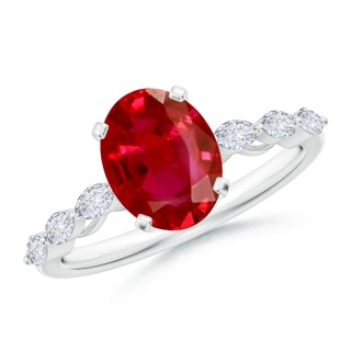 9x7mm AAA Oval Ruby Engagement Ring with Marquise Diamonds in P950 Platinum