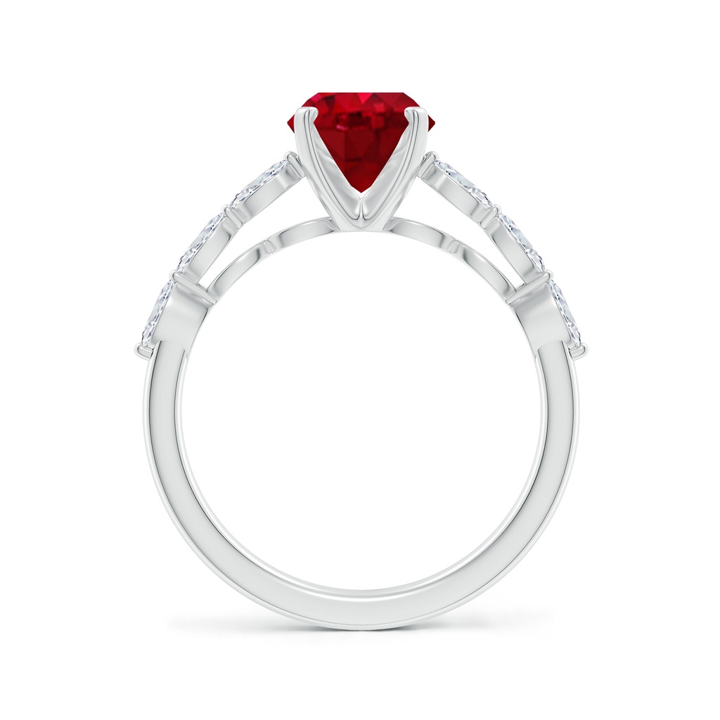 9x7mm AAA Oval Ruby Engagement Ring with Marquise Diamonds in White Gold - side 199