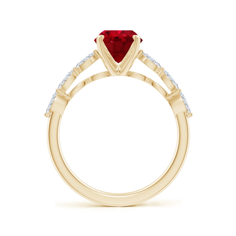 9x7mm AAA Oval Ruby Engagement Ring with Marquise Diamonds in Yellow Gold side 199