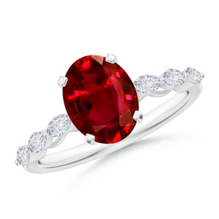 9x7mm AAAA Oval Ruby Engagement Ring with Marquise Diamonds in P950 Platinum