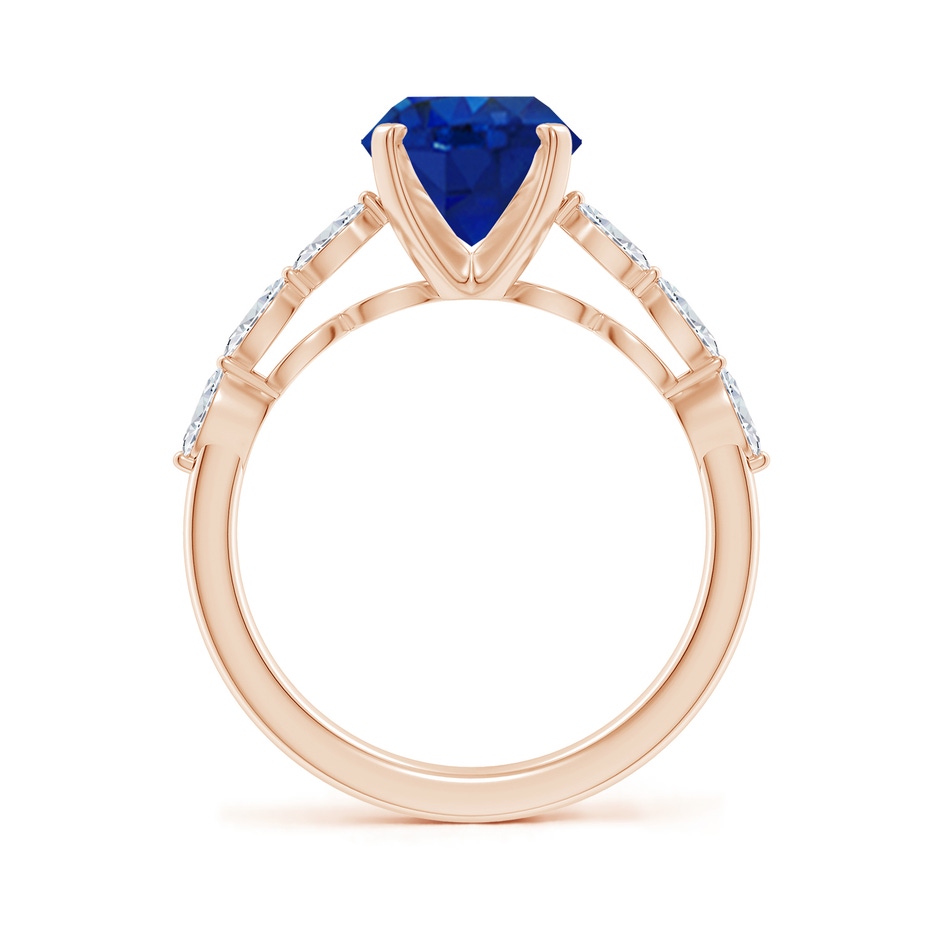 10x8mm AAA Oval Blue Sapphire Engagement Ring with Marquise Diamonds in 18K Rose Gold side 199